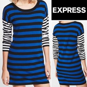 ♻️👗 Zipper Mix Striped Sweater Dress EXPRESS Blue